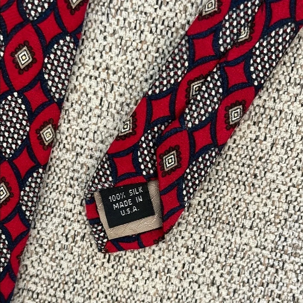 Pierre Balmain Red and Navy Geometric Pattern 100% Silk Tie